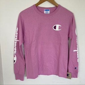 Pink Champion C Logo Long-Sleeve Tee T-Shirt Sz XS